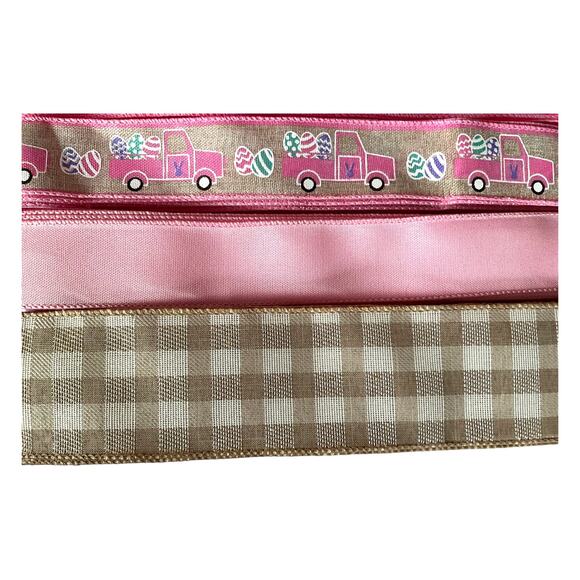 DIY Happy Easter Pink Truck Wreath Making Kit, Spring Sign Ribbon Bundle Set - Picture 5 of 6